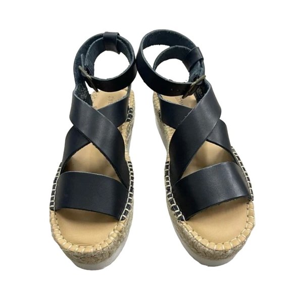 Soludos Olympia Espadrille Platform Leather Sandal In Black NIB - Picture 4 of 7